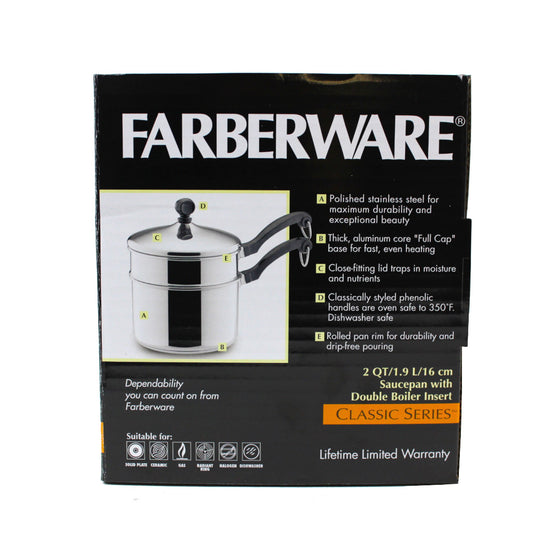 Farberware 50057 Classic Stainless Series 2-Quart Covered Double Boiler, Silver