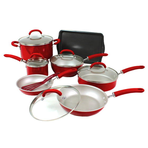 Rachael Ray 12147 Create Delicious Nonstick Cookware Pots And Pans Set, 13 Piece,, Red Shimmer