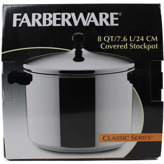 Farberware 50006 Classic Stainless Steel 8-Quart Stockpot With Lid, Stainless Steel Pot With Lid,, Silver