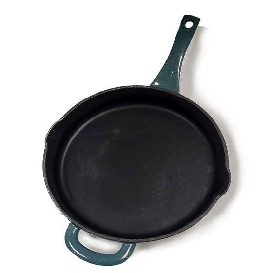 Ayesha Curry 46957 Enameled Cast Iron Skillet/Fry Pan With Pour Spout, Twilight Teal