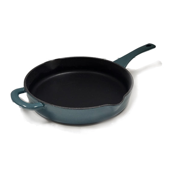 Ayesha Curry 46957 Enameled Cast Iron Skillet/Fry Pan With Pour Spout, Twilight Teal