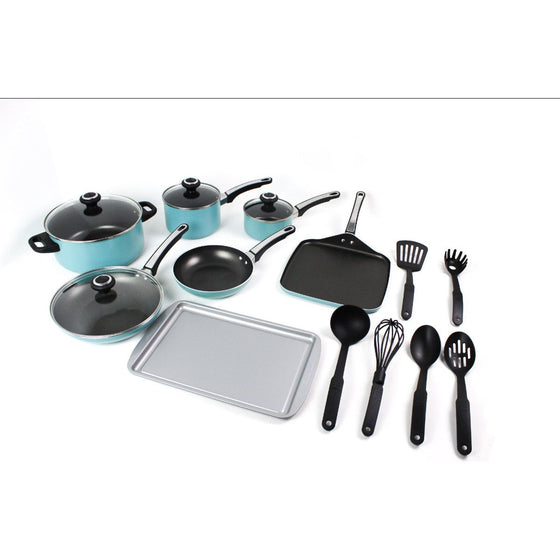 Farberware 21926 High Performance Nonstick Cookware Pots And Pans Set Dishwasher Safe, 17 Piece,, Aqua