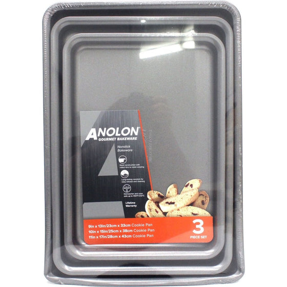 Anolon 46863 Gourmet Nonstick Bakeware Set With Nonstick Cookie Sheets / Baking Sheets - 3 Piece,, Graphite Gray