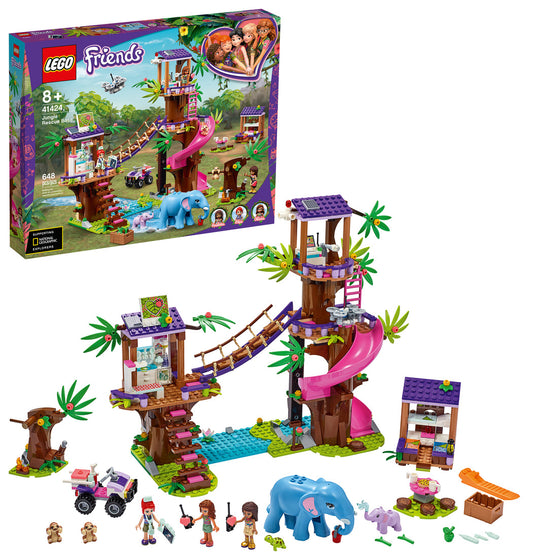 LEGO® 41424 Friends Jungle Rescue Base Building Toy For Kids. Playset Includes A Jungle Tree House; Adventure Fun Toy Comes With 2 Elephant Figures And Lots Of Animal Rescue Kit, New 2020 648 Pieces, Multi-Colored