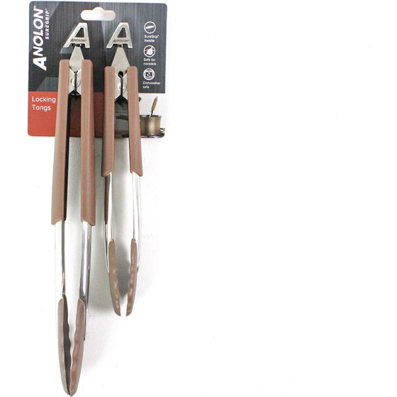 Anolon 47439 9" And 12" Locking Tongs 2-Piece, Bronze Brown