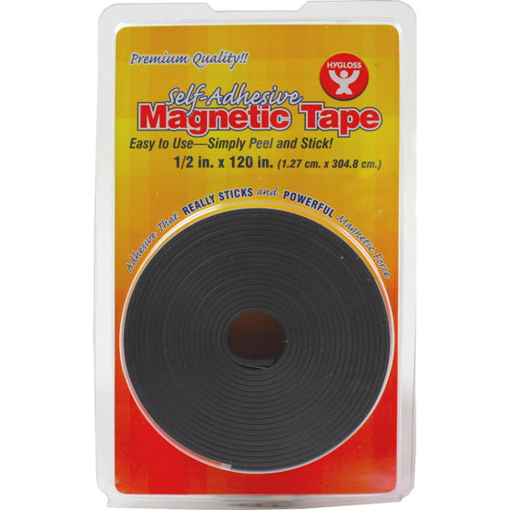 Hygloss Products HYX61410 Magnetic Tape Self Adhesive 1/2-Inch X 120-Inch Black, Black