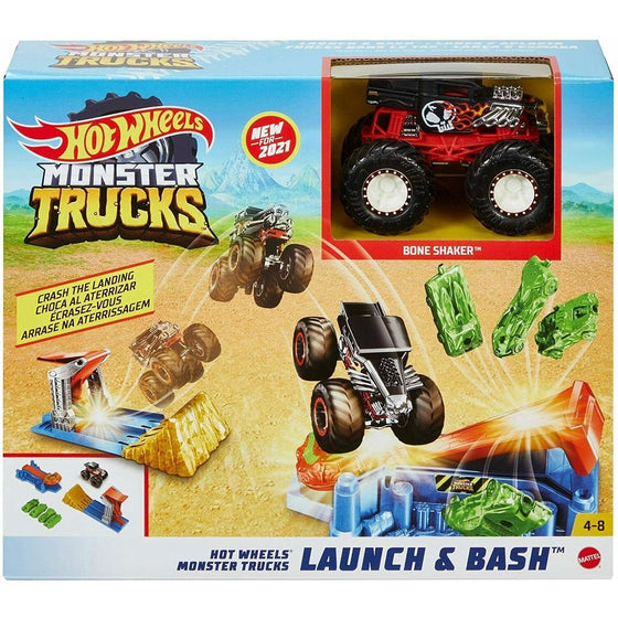 Hot Wheels GVK08 Hot Wheels Monster Trucks Launch & Bash Play Set With Launcher, 4 Crushed Cars, 1 1:64 Scale Monster Truck, Landing Zone For Stunting, Crashing Action Great Gift For Kids Ages 4-5-6-7-8