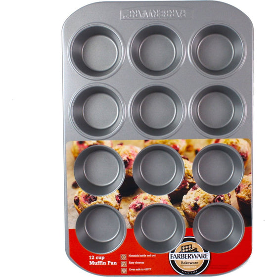 Farberware 52106 12 Cup Muffin Pan, Gray