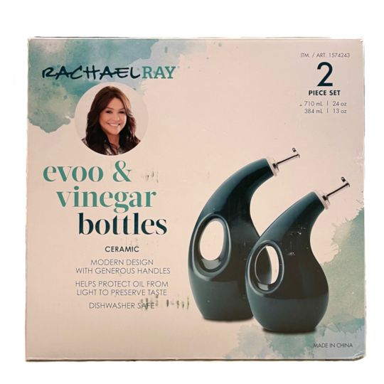 Rachael Ray 1574243 Evoo And Vinegar Bottles, 2 Piece Set. Modern Design With Generous Handles.