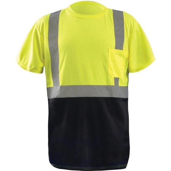 Occunomix LUX-SSETPBK Short Sleeve Black Bottom Wicking Birdseye T-Shirt W/Pocket Xl, Yellow (High Visibility)