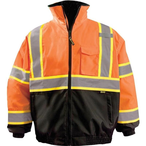 Occunomix LUX-350-B2X-OL Jacket, Value Black Bottom, "X" Back,  2-In-1 Bomber, Class 3, Orange, L, Orange