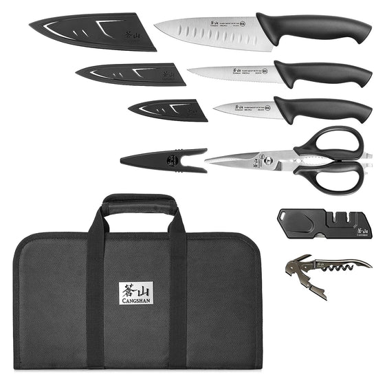 Cangshan 1607263 Cangshan Horizon Series 1026689 Sandvik 14C28n Steel 7-Piece Travel Knife Bag Set