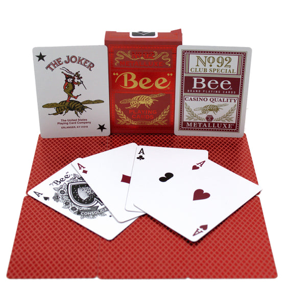 Bicycle 10022593 Bee Metalluxe™ Playing Cards Bundle - Red And Blue Luxury Playing Cards (2 Decks), Red
