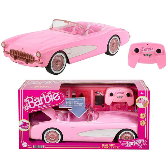 Hot Wheels Barbie RC Corvette from Barbie The Movie, Full-Function Remote-Control Toy Car Holds 2 Barbie Dolls