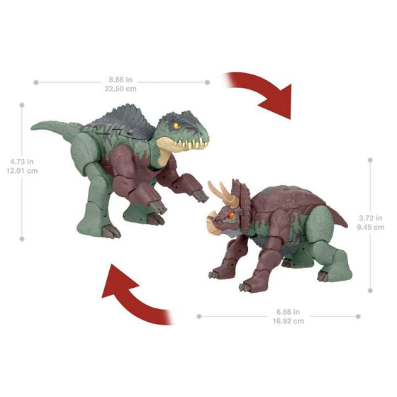 Mattel Jurassic World Fierce Changers 2-in-1 Dinosaur Figure, Toy Transforms from Nasutoceratops to Giganotosaurus in 16 Steps