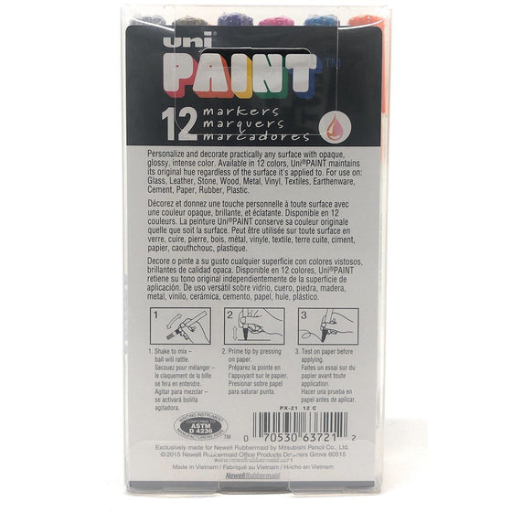 Sharpie 63721 Uni Paint 12 Oil-Based Markers Opaque, Glossy, Intense Color, Fine Line, Assorted Colors
