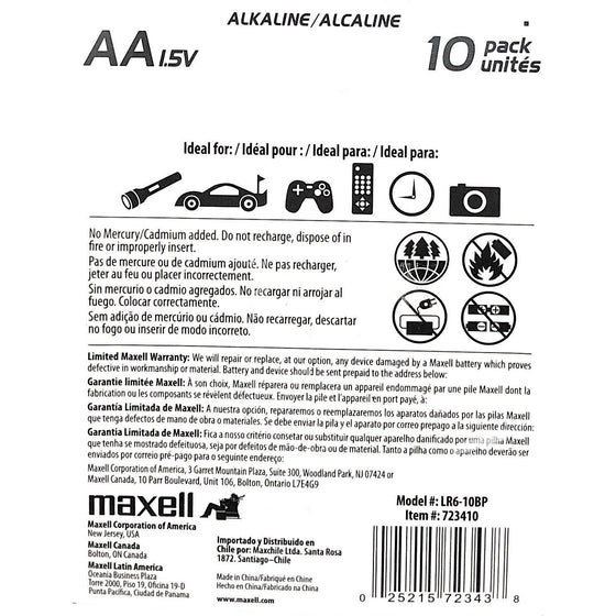 Maxell MXLAA10PK Long Lasting And Reliable Alkaline Battery Aa 10 Count