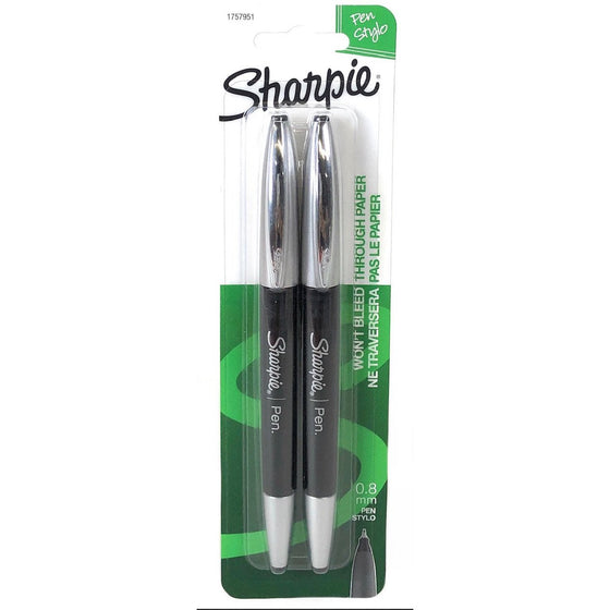 Sharpie 1757951 Pen Stylo Black 0.8 Mm, 2-Piece, Black (Grip)