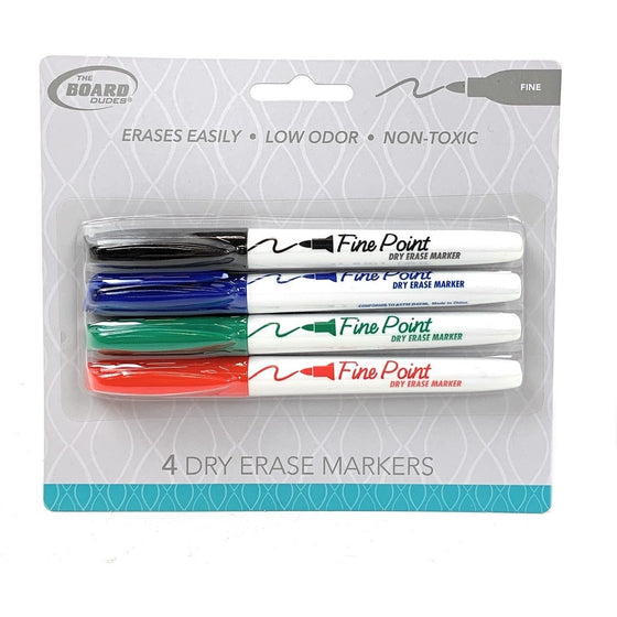 The Board Dudes CXY33 4 Low Oder Non-Toxic Assorted Color Dry Erase Markers