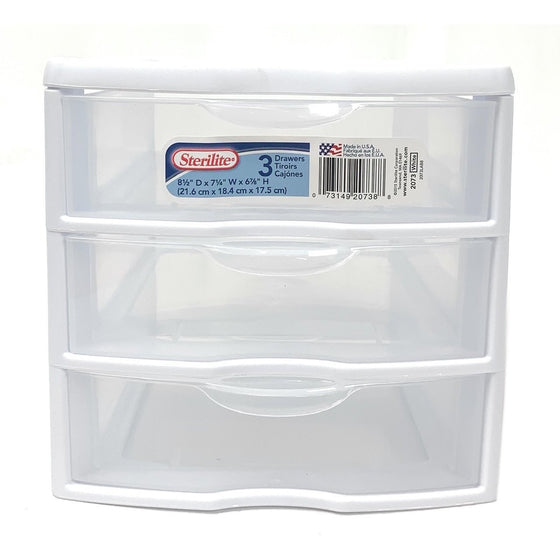 Sterilite 2073 Clear 3 Drawer Storage Box, Small 8.5" X 7.25" X 6.875", 6-Pack, Clear