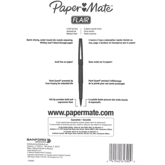 Paper Mate 61390 Felt Tip Pen Piece Of 6 Assorted Colors, Assorted Fashion Colors