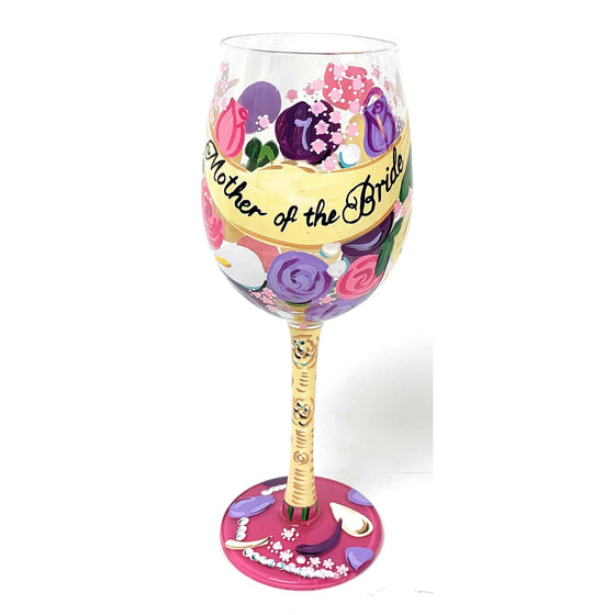 Lolita Glassware 4054086 Lolita Love My Wine J'amie Mon Vin "Mother Of The Bride" 15 Oz Wine Glass, Multi-Colored