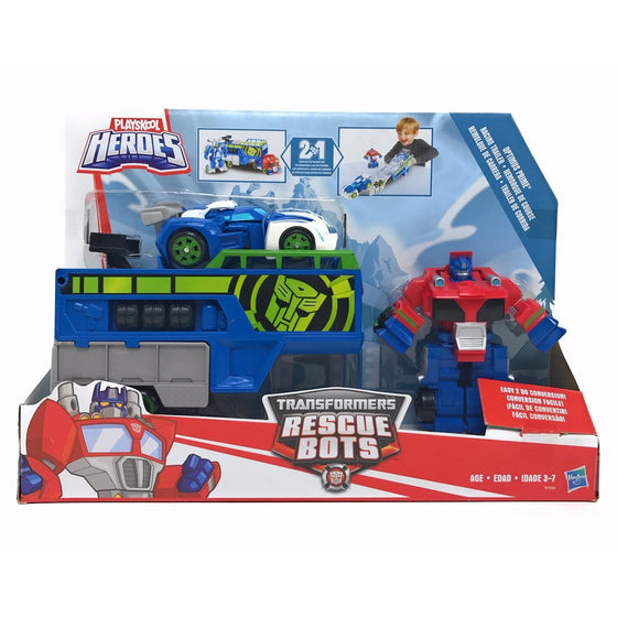 Transformers B5584AS6 Playskool Heroes Rescue Bots Optimus Prime Racing Trailer, Blue