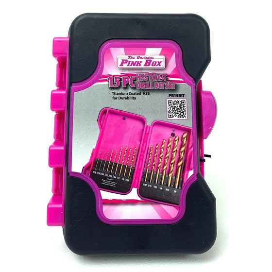 The Original Pink Box PB15BIT 15 Pc Hss Twist Drill Set