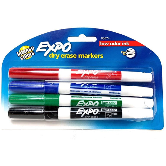 Expo 86674K Dry Erase Makers Low Odor Ink Basic Colors 4 Piece, 2-Pack, Assorted
