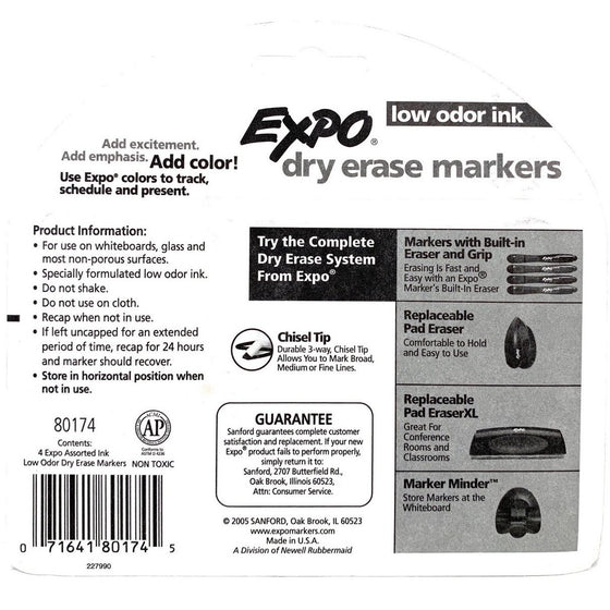 Expo 80174 Dry Erase Markers Low Odor Ink, Assorted Colors
