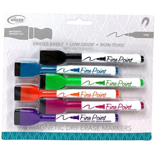 The Board Dudes DDM77-00 The Board Dudes Magnetic Eraser Cap 6 Magnetic Dry Erase Markers, Assorted Colors