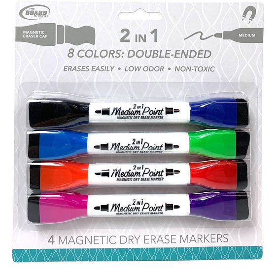 The Board Dudes DDX89 2-In-1 4 Magnetic Dry Erase Markers, Multi-Colored