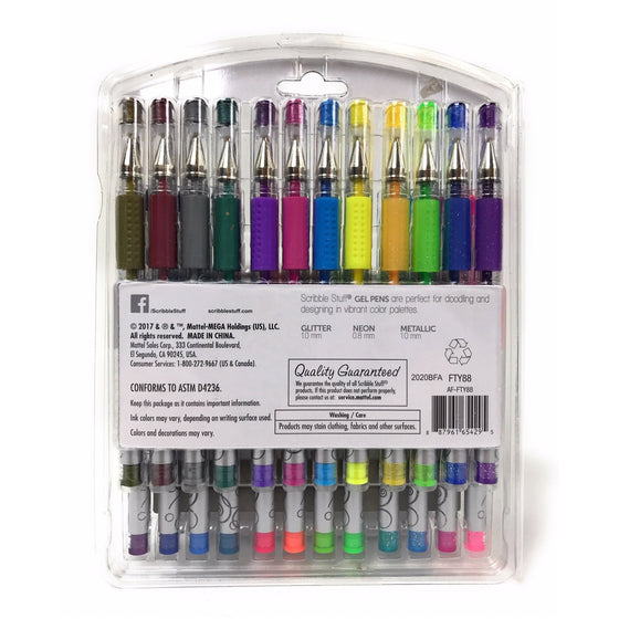 Mattel FTY88-00 Scribble Stuff 24 Gel Pens 8 Glitter, 8 Neon, 8 Metallic