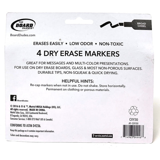 The Board Dudes CXY30-00 Board Chisel 4 Dry Erase Markers, Multi-Colored
