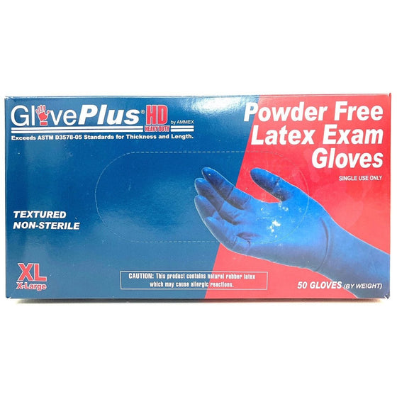 Gloveplus GPLHD88100 Glovesplus Hd Powder Free Latex Exam Gloves Xl Box Of 50, Blue