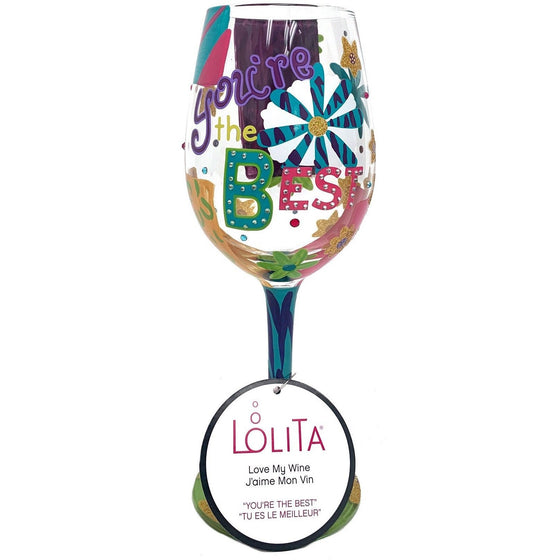 Lolita Glassware 4053102 Lolita Love My Wine "You Are The Best" Hand Painted, Multi-Colored