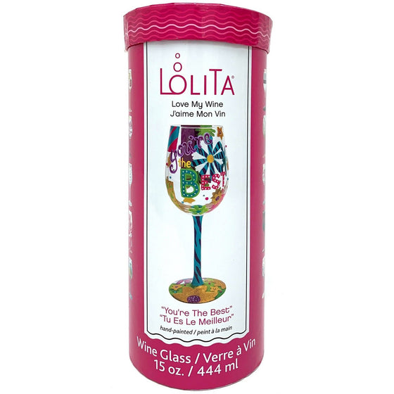 Lolita Glassware 4053102 Lolita Love My Wine "You Are The Best" Hand Painted, Multi-Colored