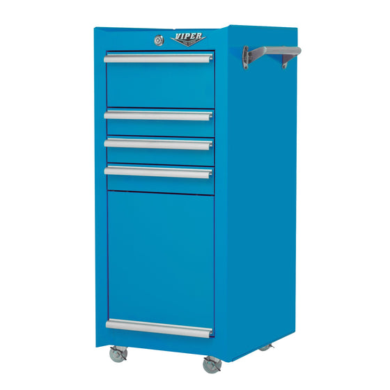 Viper Tool Storage V1804TLR 5-Drawer Steel Rolling Tool/Salon Cart, With Bulk Storage, Blue, Teal