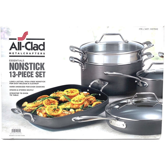 All-Clad 1457942 Essentials 13-Piece Hard-Anodized Cookware Set
