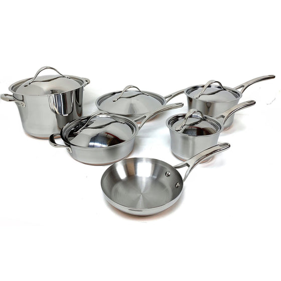 Anolon 77709 Nouvelle  Cookware Pots And Pans Set, 11 Piece, Stainless Steel