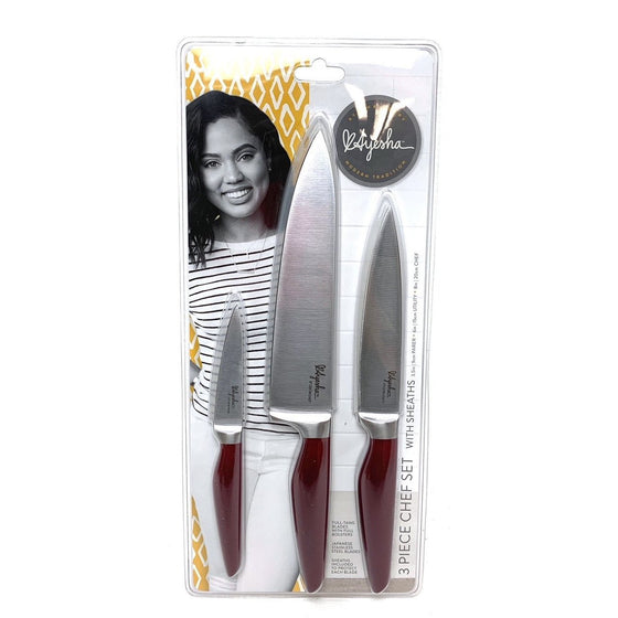 Ayesha Curry Kitchenware 46954 Ayesha 3 Piece Chef Knife Set With Sheaths, Sienna Red