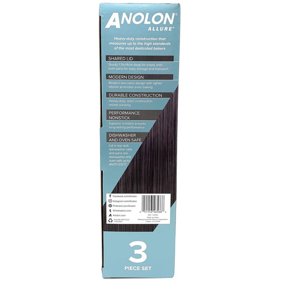 Anolon 46566 Allure 3 Pc Non-Stick Bakeware Set, Onyx/Black/Pewter