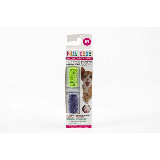 Kitty Caps FFP9310 Nail Caps For Cats, Medium  9-13 Lbs, Spring Green Glitter & Ultra Violet