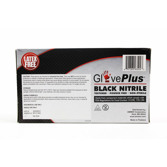 Gloveplus GPNB42100 Industrial  Nitrilegloves, 5 Mil, Size Small, Latex Free, Powder Free, Textured, Disposable,, Black
