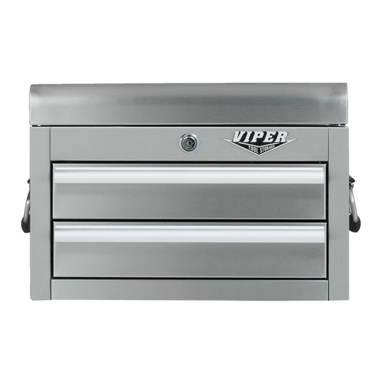 Viper Tool Storage V218MCSS 18-Inch 2-Drawer 304 Mini Storage Chest W/ Lid Compartment, Stainless Steel