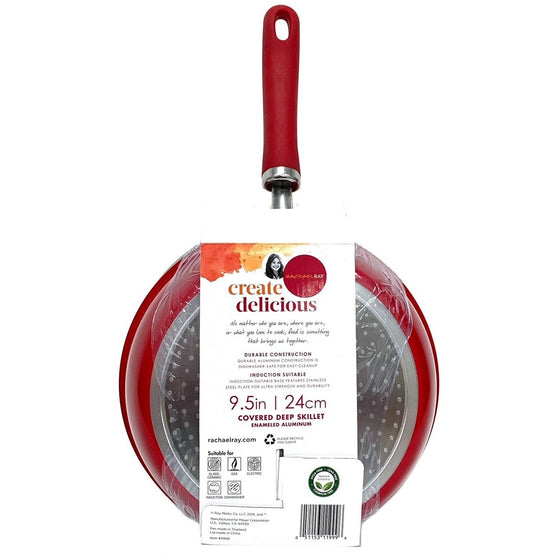 Rachael Ray 11999 Create Delicious 9.5” Covered Deep Skillet Red, Red Shimmer