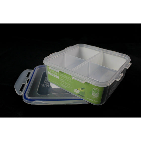 Lock & Lock HPL823C Easy Essentials On The Go Meal Prep Lunch Box, Airtight Containers With Lid, Bpa Free, Square  4 Section -29 Oz,, Clear
