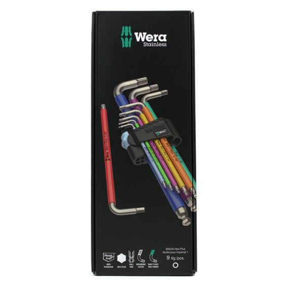 Wera 05022860001 3950/9 Hex-Plus Multicolour Imperial Stainless 1, Imperial, Stainless Steel, 9 Pieces, Stainless