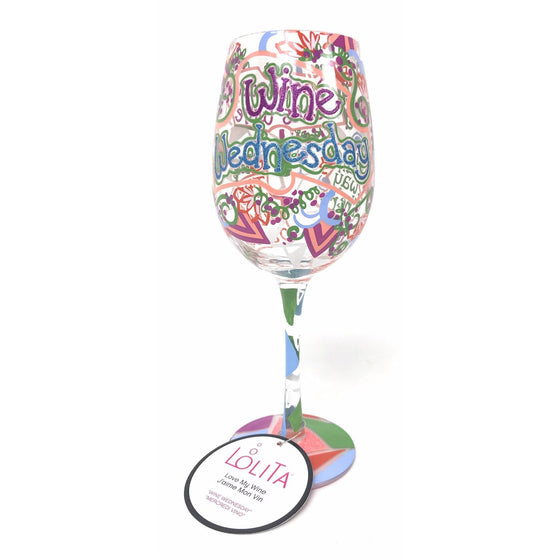 Enesco 6004843 Lolita Love My Wine "Wine Wednesday" Wine Glass, Multi-Colored