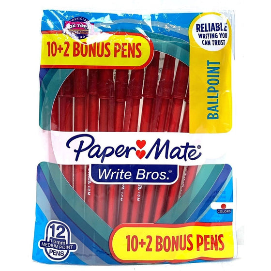 Paper Mate 2050159 Write Bros Ball Point 10+2 Bonus Pens  Ink Color, Red